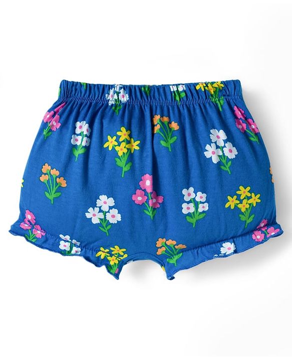 Babyhug 100% Cotton Knit Bloomers with Floral & Polka Dot Print Pack of 3 - Yellow Blue & Pink