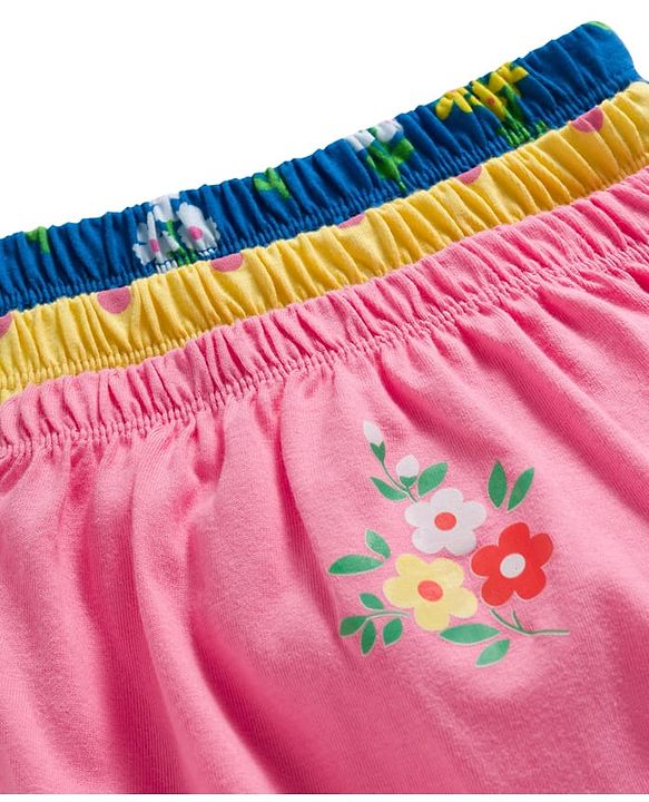 Babyhug 100% Cotton Knit Bloomers with Floral & Polka Dot Print Pack of 3 - Yellow Blue & Pink