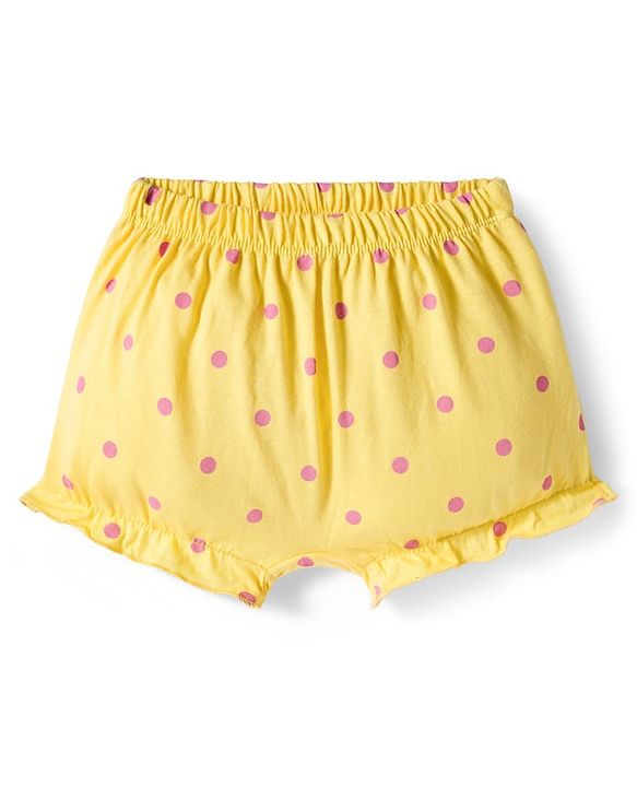 Babyhug 100% Cotton Knit Bloomers with Floral & Polka Dot Print Pack of 3 - Yellow Blue & Pink