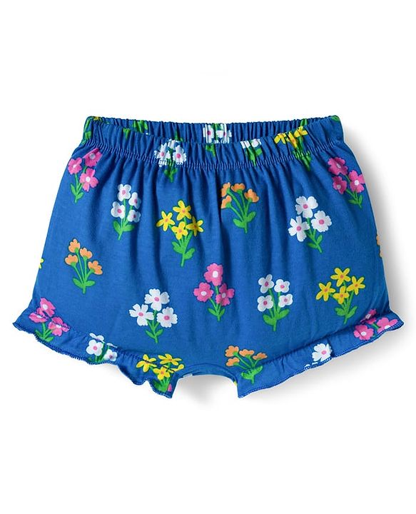 Babyhug 100% Cotton Knit Bloomers with Floral & Polka Dot Print Pack of 3 - Yellow Blue & Pink