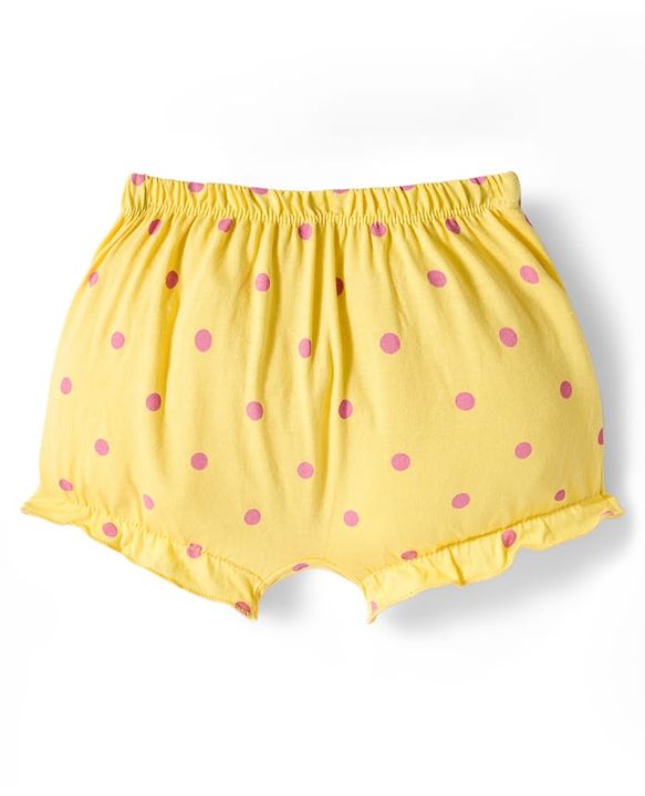 Babyhug 100% Cotton Knit Bloomers with Floral & Polka Dot Print Pack of 3 - Yellow Blue & Pink