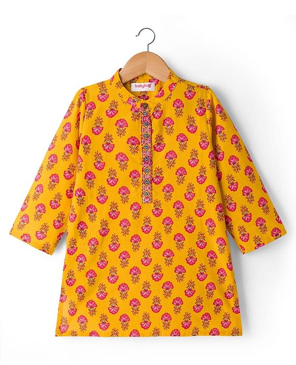 Babyhug Cotton Woven Full Sleeves Cambric Floral Printed Kurta Dhoti Set - Yellow