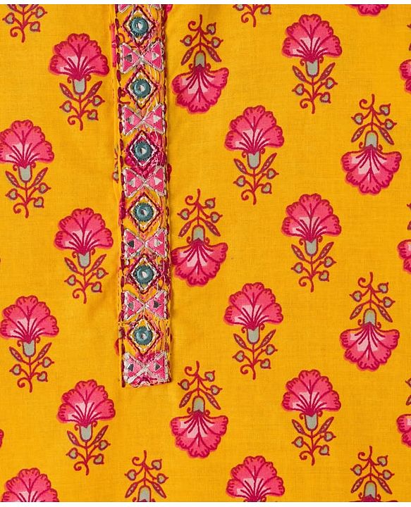 Babyhug Cotton Woven Full Sleeves Cambric Floral Printed Kurta Dhoti Set - Yellow