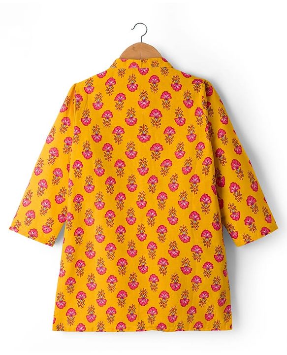 Babyhug Cotton Woven Full Sleeves Cambric Floral Printed Kurta Dhoti Set - Yellow