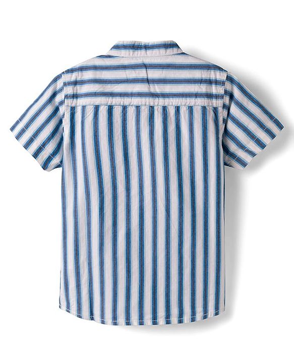 Babyhug Cotton Woven Half Sleeves Mandarin Collar Striped Kurta Shirt - Blue