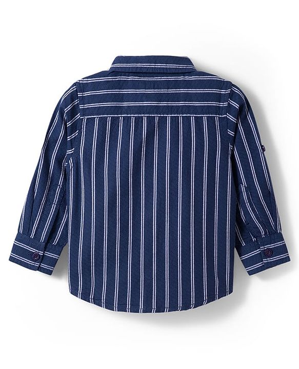 Babyhug Cotton Woven Full Sleeves Striped Shirt with Bow - Navy Blue