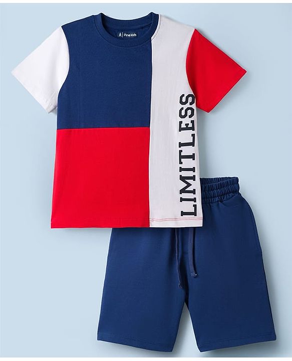 Pine Kids Single Jersey Knit Half Sleeves T-Shirt & Shorts Set With Limitless Print - Multicolor