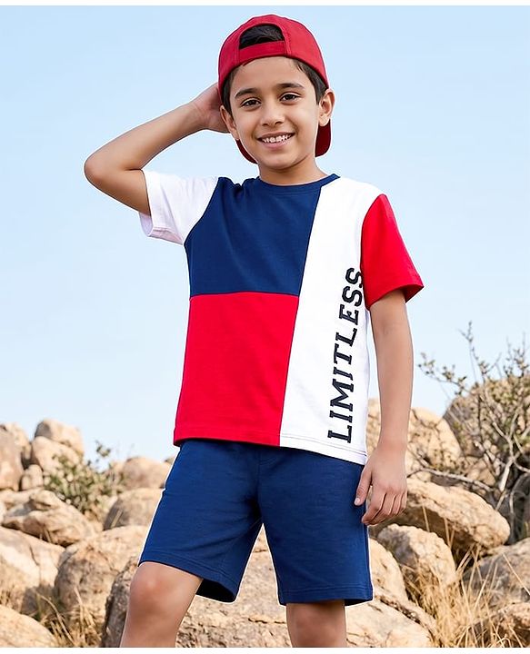 Pine Kids Single Jersey Knit Half Sleeves T-Shirt & Shorts Set With Limitless Print - Multicolor