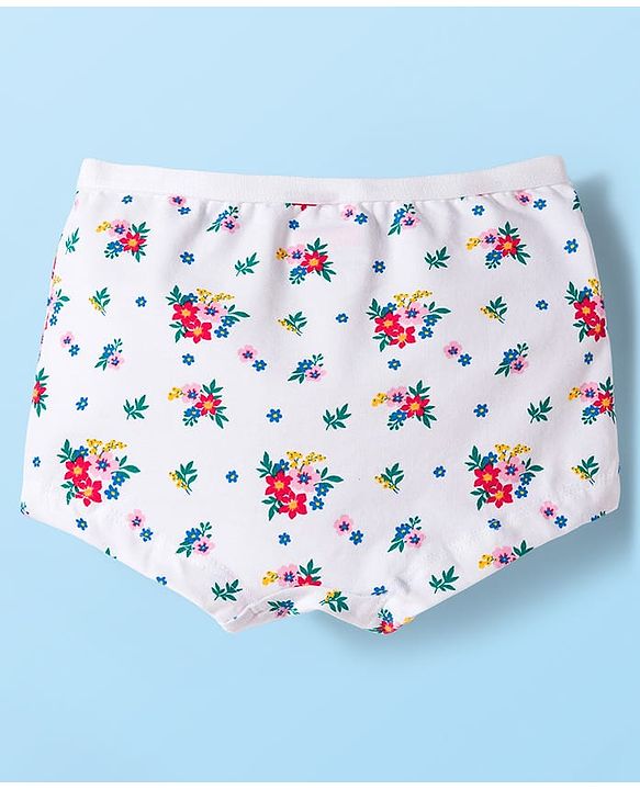 Babyhug  Cotton Lycra Knit Hipster With Floral Print Pack Of 3 - Red Pink & White