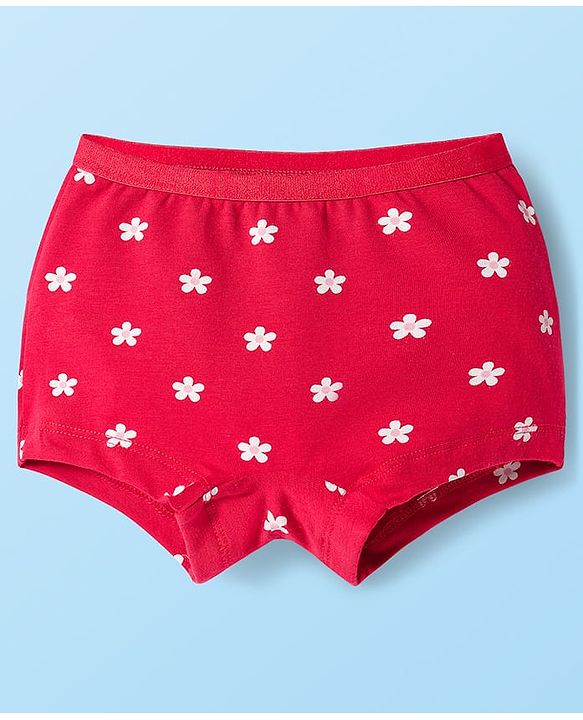 Babyhug  Cotton Lycra Knit Hipster With Floral Print Pack Of 3 - Red Pink & White