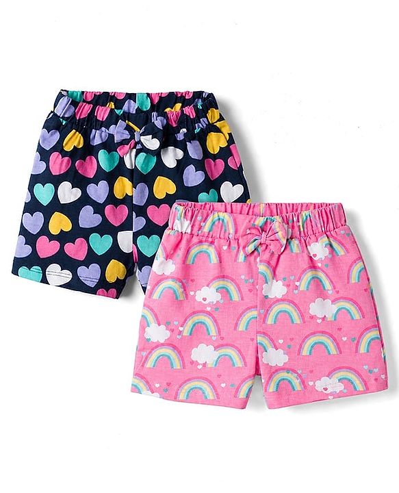 Babyhug Single Jersey Knit Mid Thigh Printed Shorts Pack of 2 - Multicolor