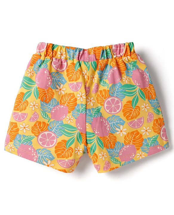 Babyhug Single Jersey Knit Mid Thigh Shorts with Floral Print & Bow Applique Pack of 2 - Multicolor