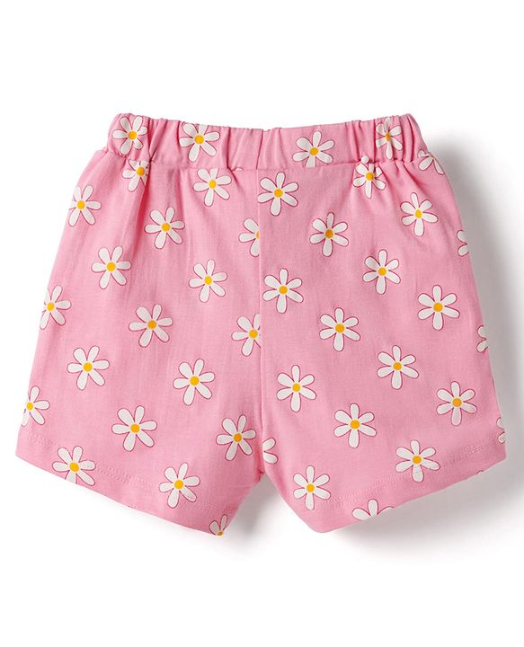 Babyhug Single Jersey Knit Mid Thigh Shorts with Floral Print & Bow Applique Pack of 2 - Multicolor