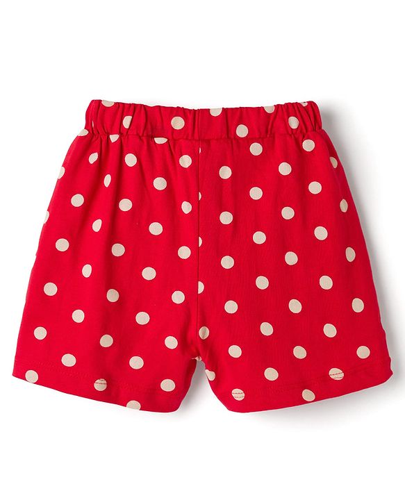 Babyhug Single Jersey Knit Mid Thigh Shorts with Polka Dot Star Print & Bow Applique Pack of 2 - Multicolor