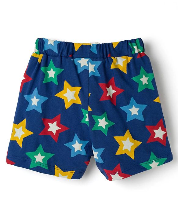 Babyhug Single Jersey Knit Mid Thigh Shorts with Polka Dot Star Print & Bow Applique Pack of 2 - Multicolor