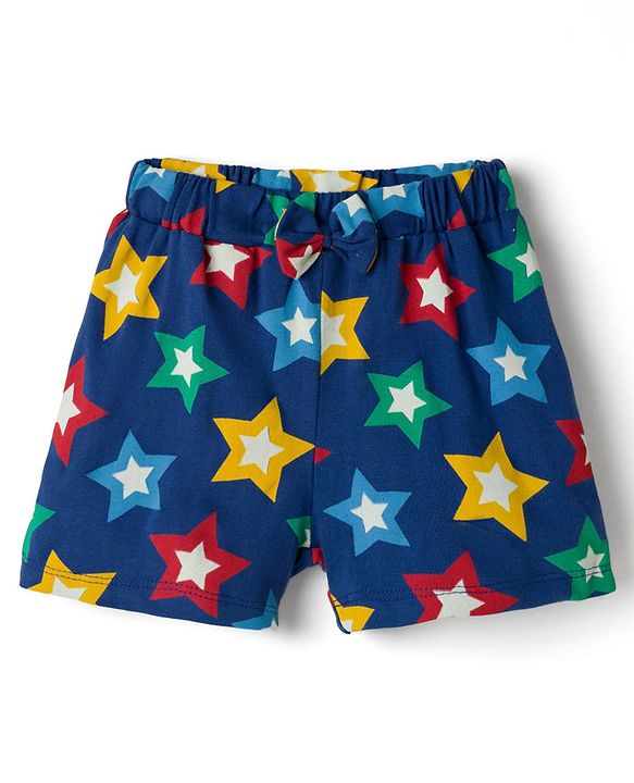 Babyhug Single Jersey Knit Mid Thigh Shorts with Polka Dot Star Print & Bow Applique Pack of 2 - Multicolor