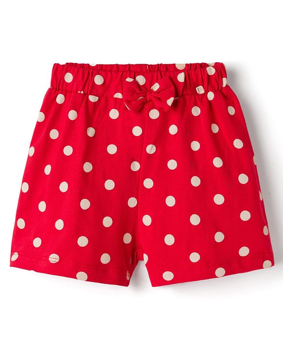Babyhug Single Jersey Knit Mid Thigh Shorts with Polka Dot Star Print & Bow Applique Pack of 2 - Multicolor