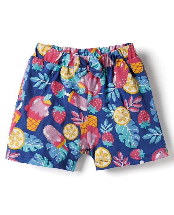 Babyhug Single Jersey Knit Mid Thigh Shorts with Tropical Theme Print & Bow Applique Pack of 2 - Multicolor