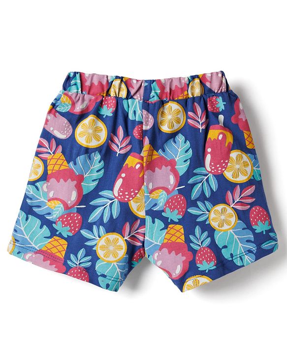 Babyhug Single Jersey Knit Mid Thigh Shorts with Tropical Theme Print & Bow Applique Pack of 2 - Multicolor