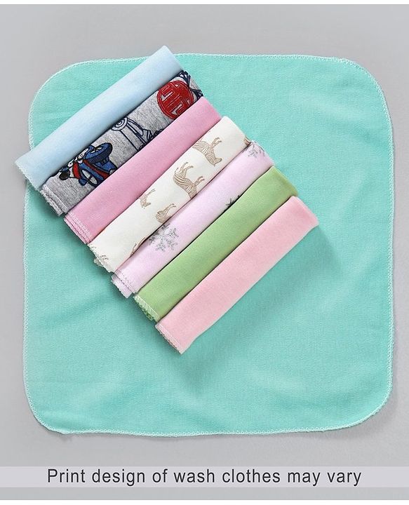 Babyhug Wash Clothes Plain & Printed Multi Colour - Pack of 8