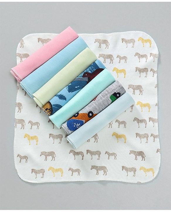 Babyhug Wash Clothes Plain & Printed Multi Colour - Pack of 8