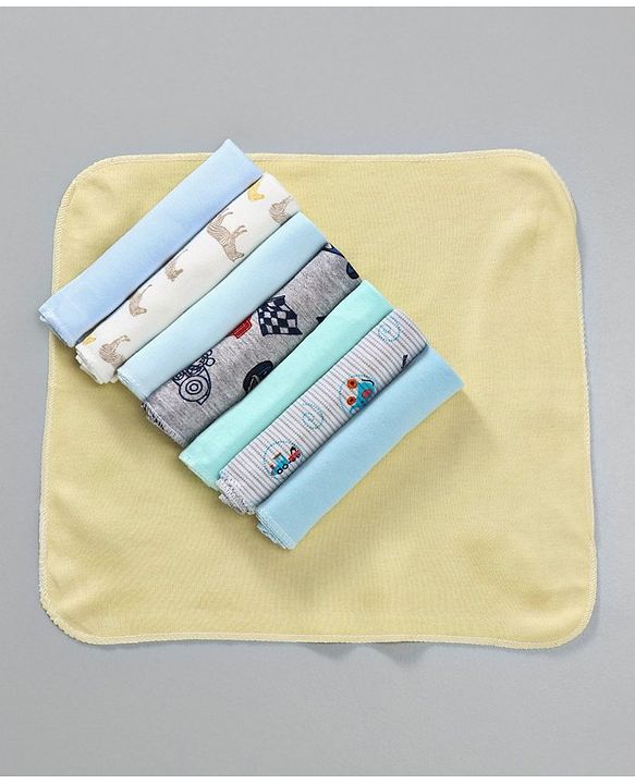 Babyhug Wash Clothes Plain & Printed Multi Colour - Pack of 8