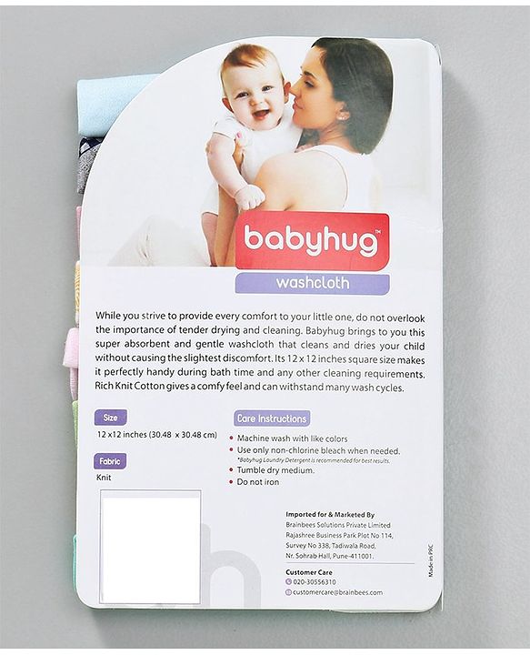 Babyhug Wash Clothes Plain & Printed Multi Colour - Pack of 8
