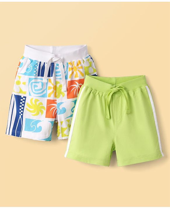 Babyhug Single Jersey Knit Mid Thigh Printed Shorts Pack of 2 - Multicolor