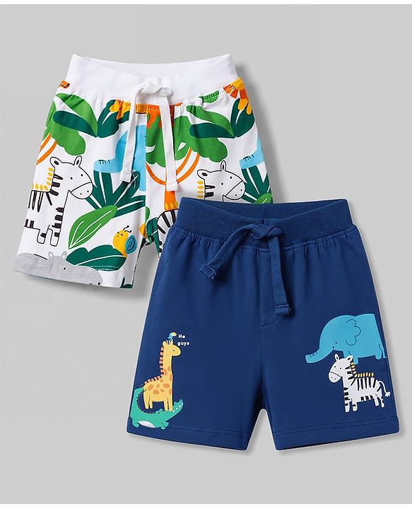 Babyhug Single Jersey Knit Mid Thigh Printed Shorts Pack of 2 - Multicolor