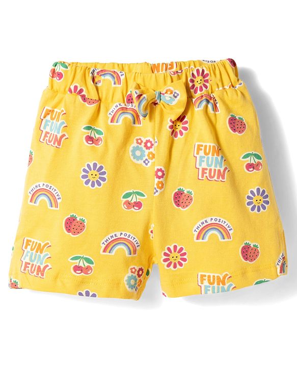 Babyhug Single Jersey Knit Mid Thigh Printed Shorts with Bow Applique Pack of 3 - Multicolor