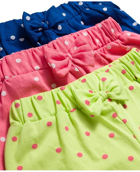 Babyhug Single Jersey Knit Mid Thigh Polka Dot Printed Shorts with Bow Applique Pack of 3 - Multicolor
