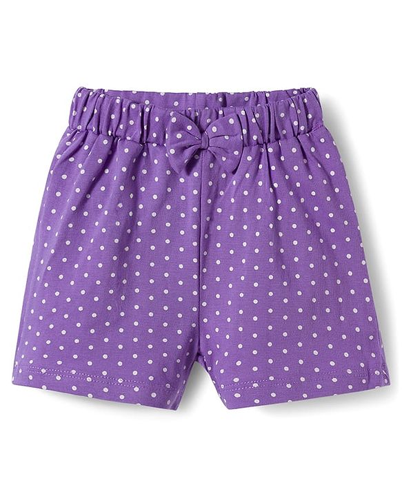 Babyhug Single Jersey Knit Mid Thigh Polka Dots Printed Shorts With Bow Applique Pack Of 3 - Multicolour