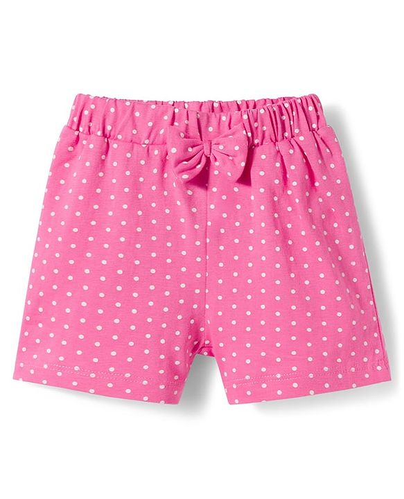 Babyhug Single Jersey Knit Mid Thigh Polka Dots Printed Shorts With Bow Applique Pack Of 3 - Multicolour