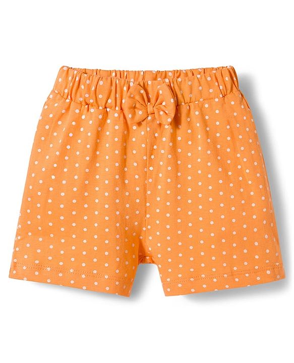 Babyhug Single Jersey Knit Mid Thigh Polka Dots Printed Shorts With Bow Applique Pack Of 3 - Multicolour