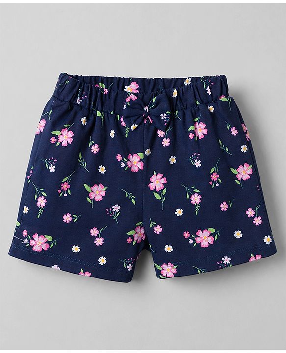 Babyhug Single Jersey Knit Mid Thigh Floral Printed Shorts With Bow Applique Pack Of 3 - Multicolor