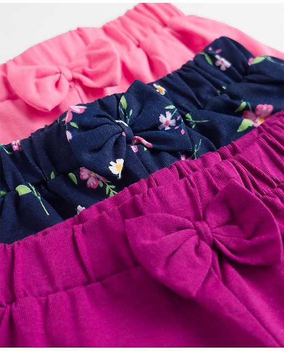 Babyhug Single Jersey Knit Mid Thigh Floral Printed Shorts With Bow Applique Pack Of 3 - Multicolor