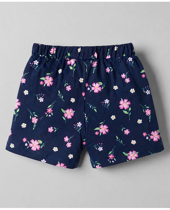 Babyhug Single Jersey Knit Mid Thigh Floral Printed Shorts With Bow Applique Pack Of 3 - Multicolor