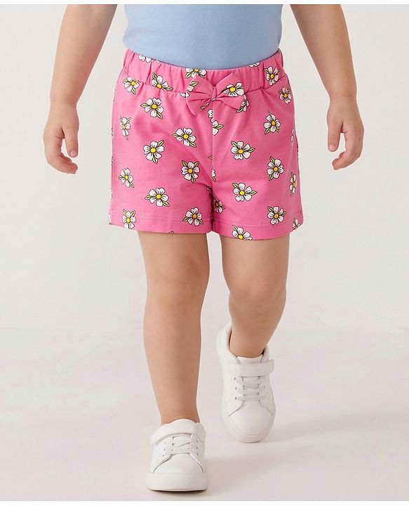 Babyhug Single Jersey Knit Mid Thigh Floral Printed Shorts with Bow Applique Pack of 3 - Multicolor