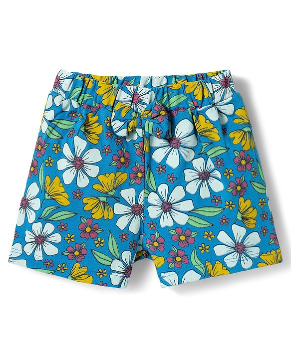 Babyhug Single Jersey Knit Mid Thigh Floral Printed Shorts with Bow Applique Pack of 3 - Multicolor
