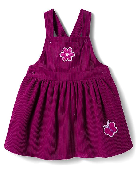 Babyhug Cotton Woven Half Sleeves Pinafore Frock with Inner Tee & Little and Loved Print - Light Purple & Wine