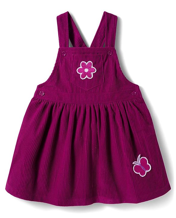 Babyhug Cotton Woven Half Sleeves Pinafore Frock with Inner Tee & Little and Loved Print - Light Purple & Wine