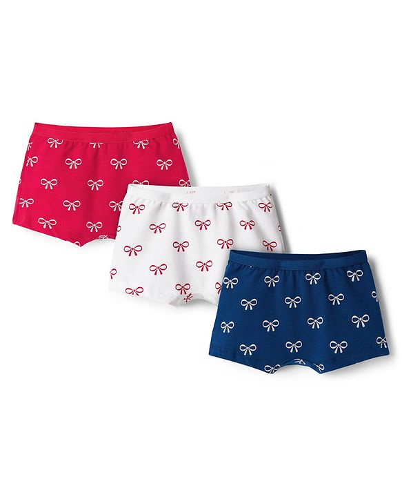 Babyhug Cotton Lycra Knit Hipster With Bow Print Pack Of 3 - Navy Blue Red & White