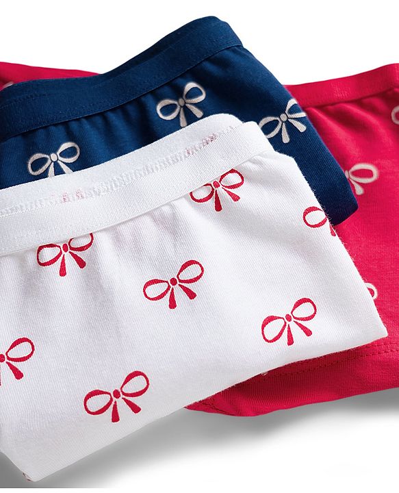 Babyhug Cotton Lycra Knit Hipster With Bow Print Pack Of 3 - Navy Blue Red & White