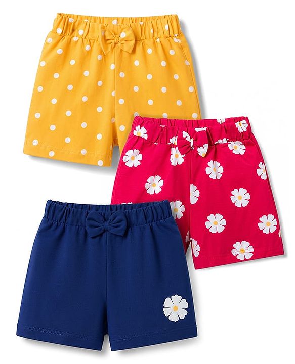 Babyhug Single Jersey Knit Mid Thigh Printed Shorts Pack of 3 - Multicolor