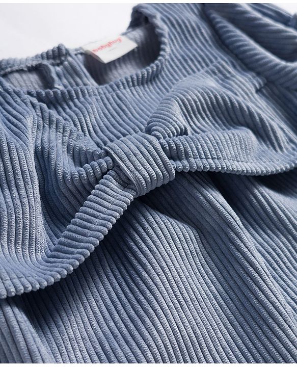Babyhug Cotton Woven Half Sleeves Solid Frock With Bow Applique - Blue