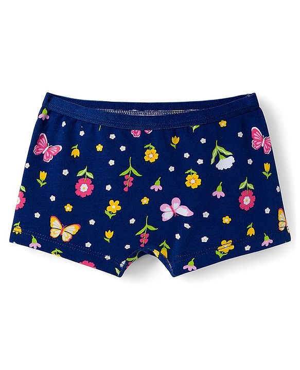 Babyhug Cotton Lycra Knit Hipster With Floral Print Pack Of 3 - Pink Navy Blue & Yellow
