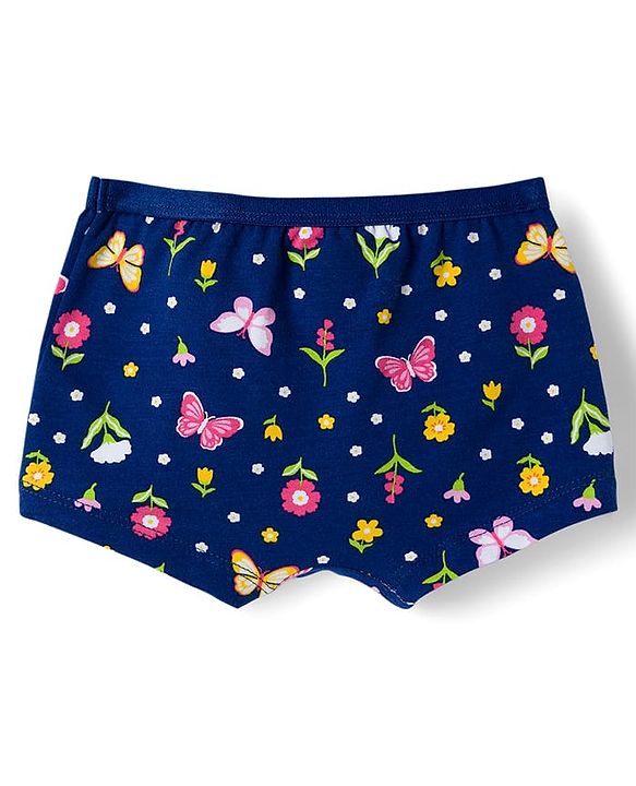 Babyhug Cotton Lycra Knit Hipster With Floral Print Pack Of 3 - Pink Navy Blue & Yellow