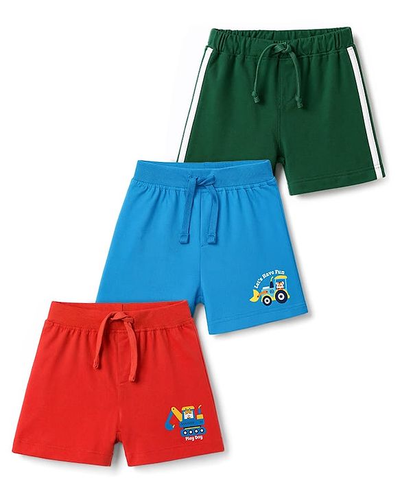 Babyhug Single Jersey Knit Mid Thigh Shorts With Vehicle Print Pack of 3 - Multicolor