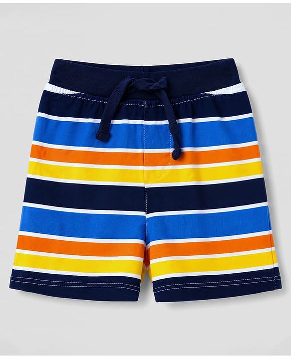 Babyhug 100% Cotton Single Jersey Knit Mid Thigh Nautical Theme Printed & Striped Shorts Pack of 3 - Multicolor