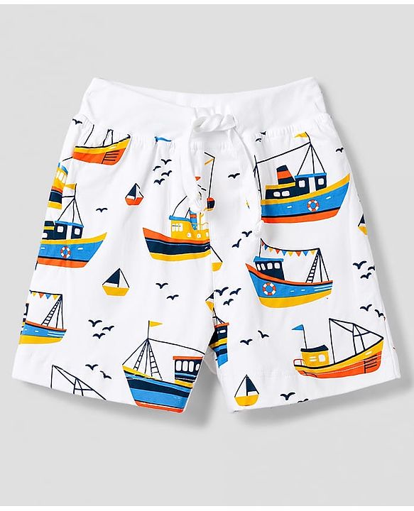 Babyhug 100% Cotton Single Jersey Knit Mid Thigh Nautical Theme Printed & Striped Shorts Pack of 3 - Multicolor